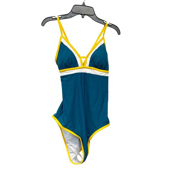 Cupshe Women's Keyhole Colorblock One Piece Swimsuit Blue Yellow Size Small - Picture 1 of 6